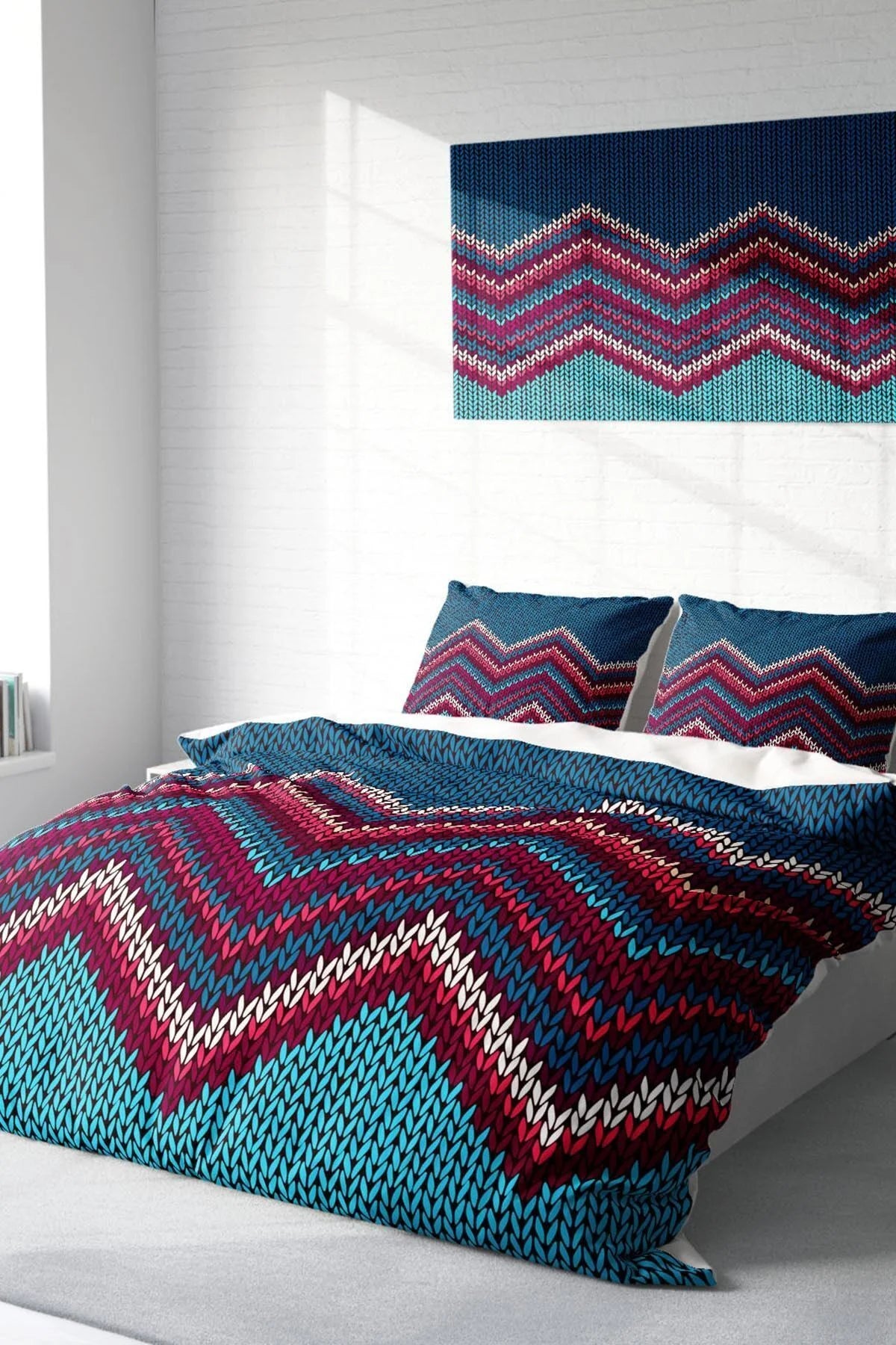 Örgü 3D Pamuk Saten Çift Kişilik Nevresim Takımı