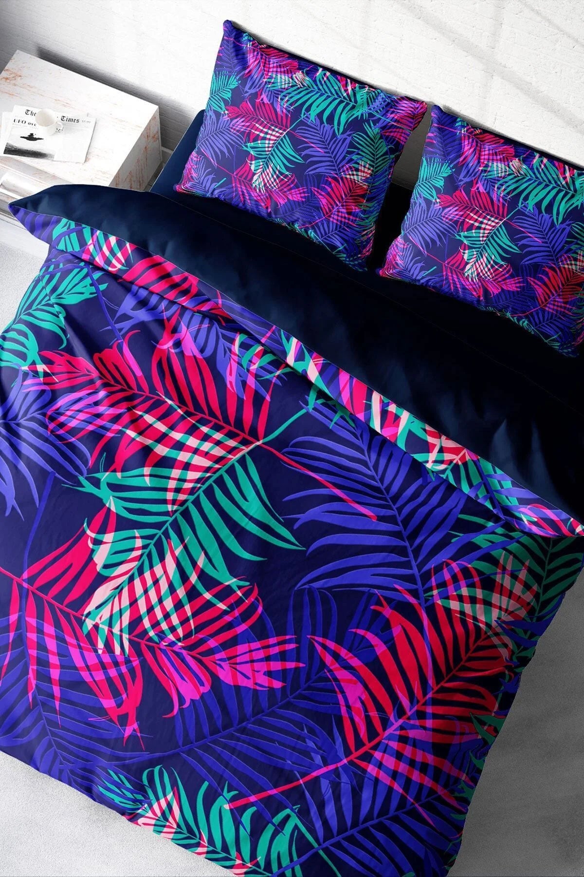 Palm Color 3D Pamuk Saten Çift Kişilik Nevresim Takımı