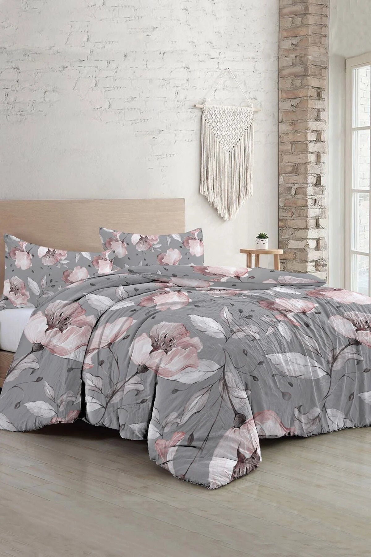 Pamuklu Çift Kişilik Nevresim Takımı Natura Rose Gray