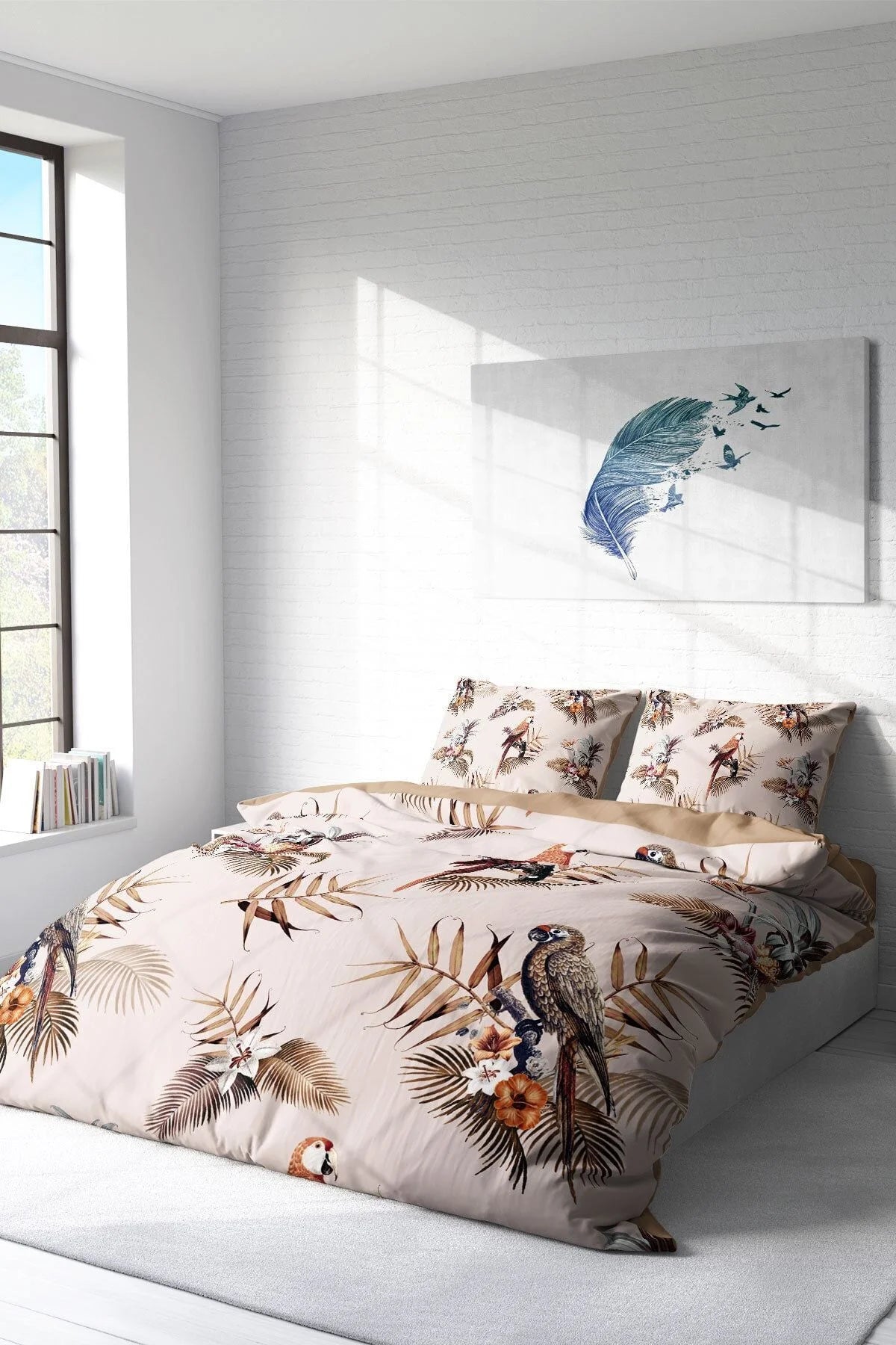 Parrot Land Naturel Pamuk Saten Çift Kişilik Nevresim Takımı