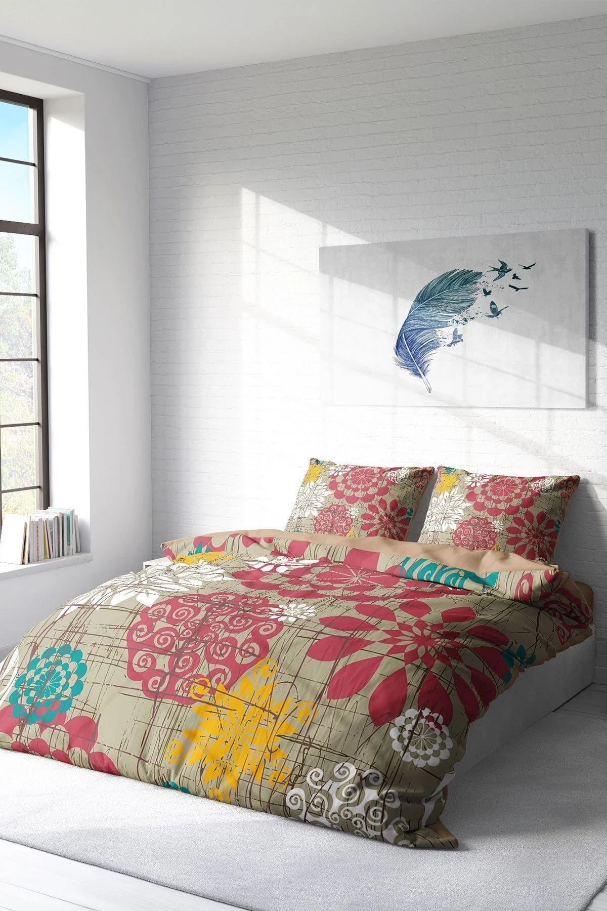 Past Tense Flowers Naturel Çift Kişilik Nevresim Takımı