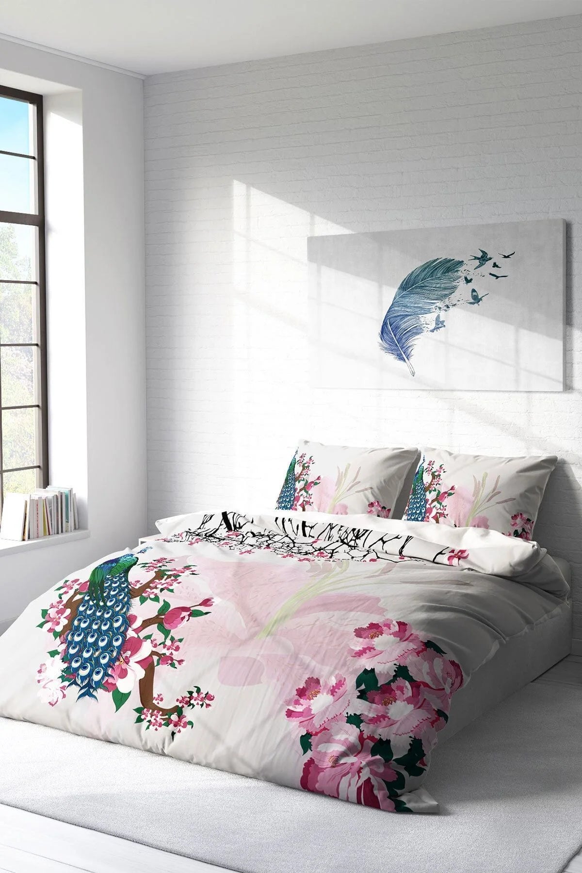 Peacock Naturel Çift Kişilik Nevresim Takımı