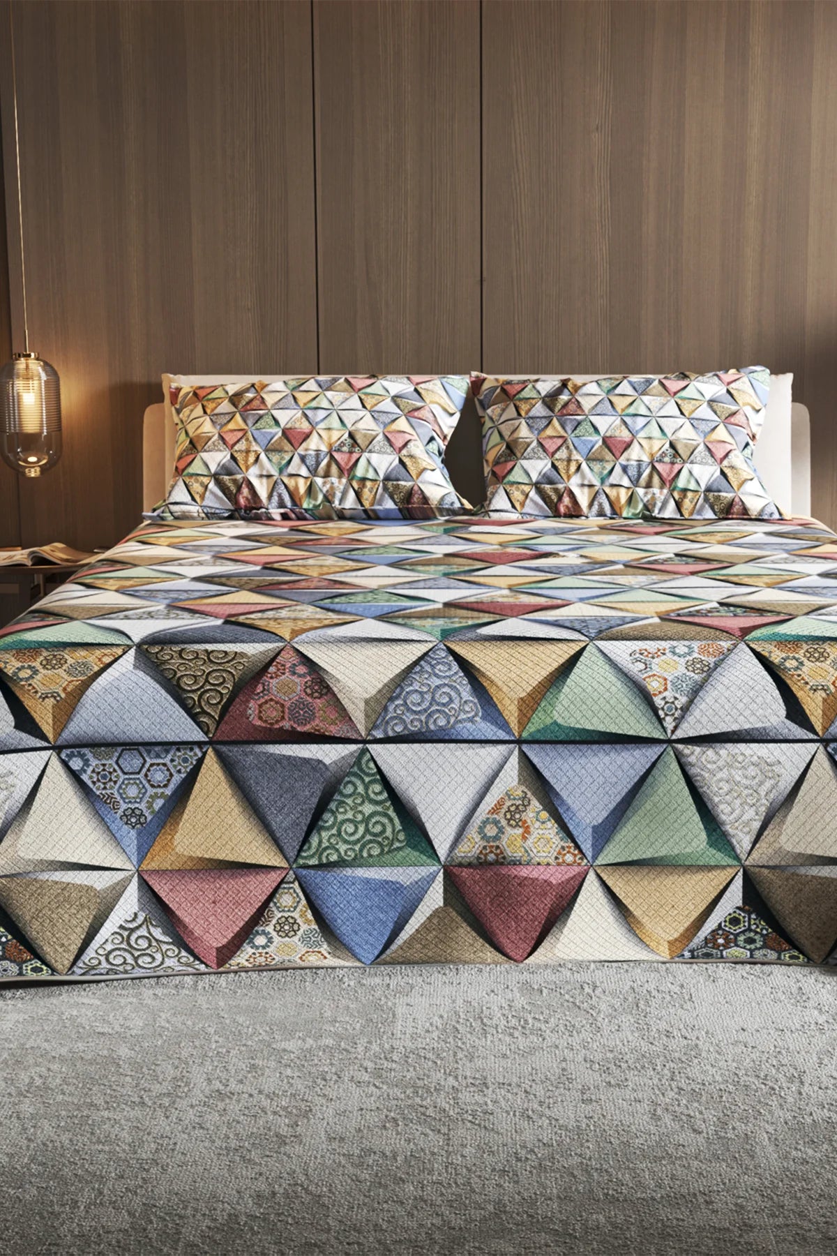 Pike Takımı Jakar Dokuma Pamuklu 3D Dijital Baskı Deep Triangle