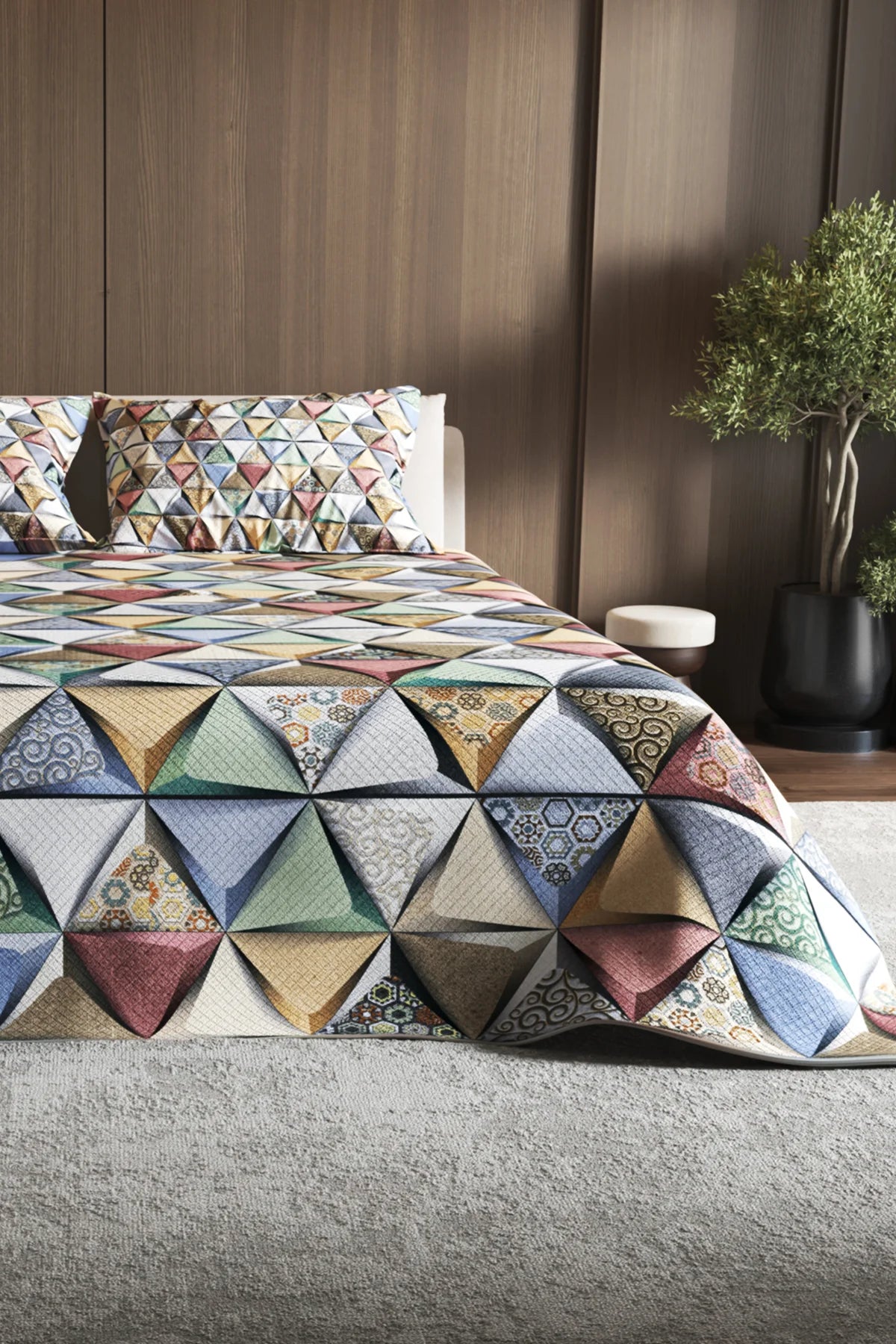 Pike Takımı Jakar Dokuma Pamuklu 3D Dijital Baskı Deep Triangle