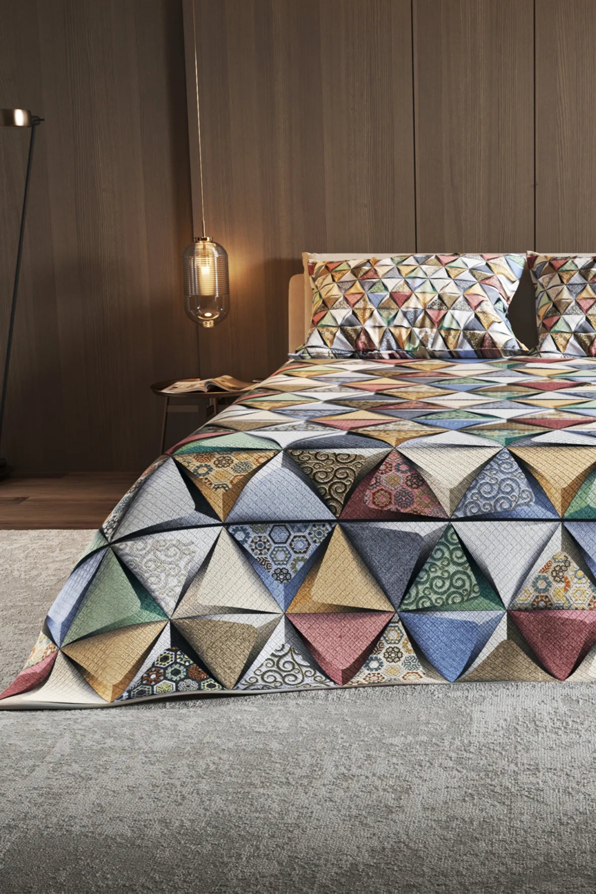 Pike Takımı Jakar Dokuma Pamuklu 3D Dijital Baskı Deep Triangle