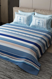 Pike Takımı Pamuklu Çift Kişilik Jakar Dokuma Yatak Örtüsü Blue Deep