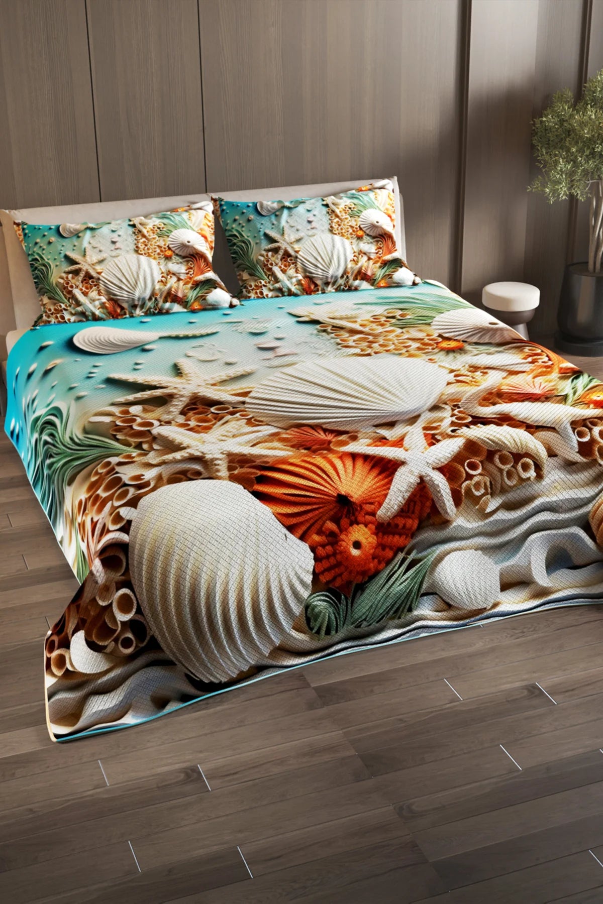 Pike Takımı Pamuklu Çift Kişilik Jakar Dokuma Yatak Örtüsü Deniz dekorasyonu
