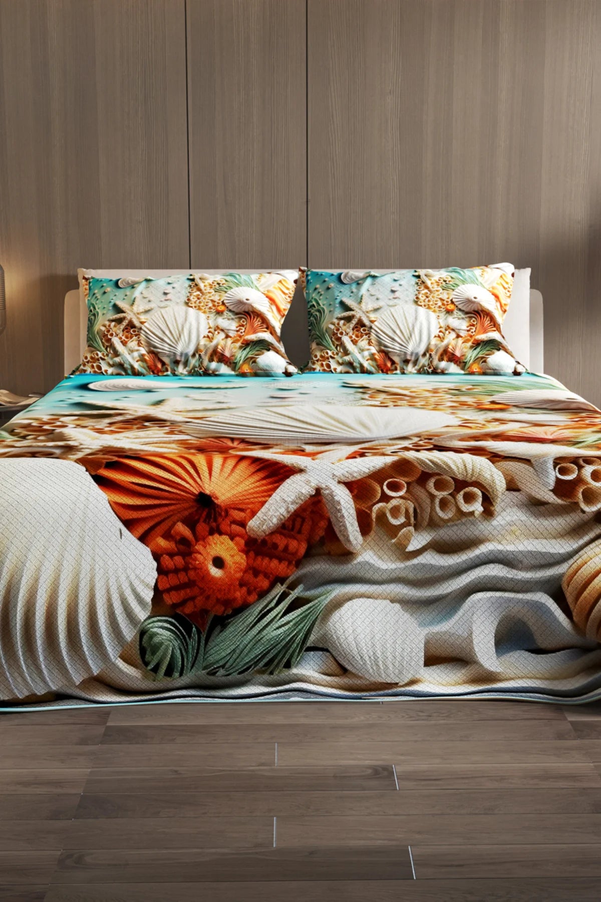 Pike Takımı Pamuklu Çift Kişilik Jakar Dokuma Yatak Örtüsü Deniz dekorasyonu