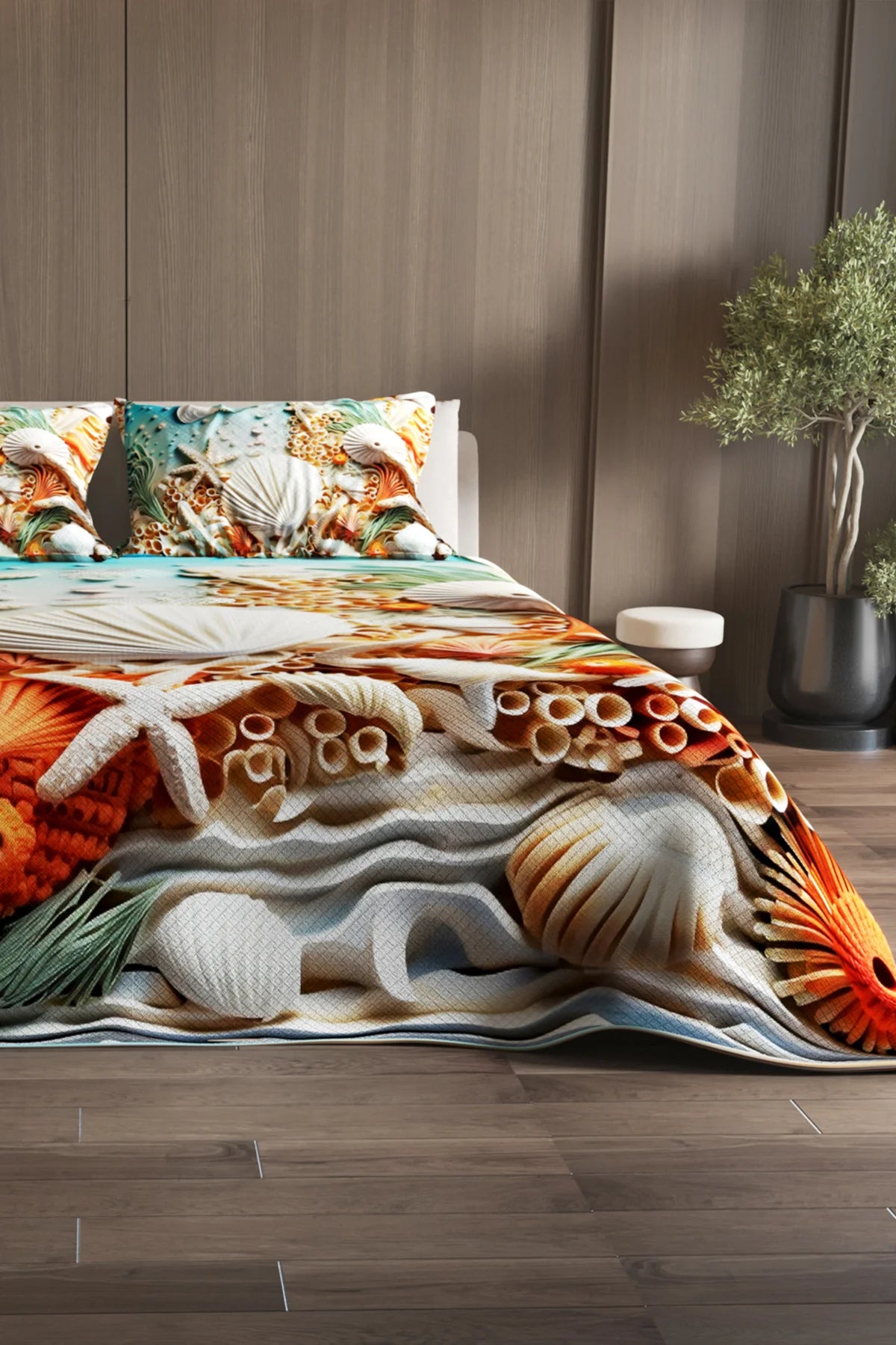 Pike Takımı Pamuklu Çift Kişilik Jakar Dokuma Yatak Örtüsü Deniz dekorasyonu