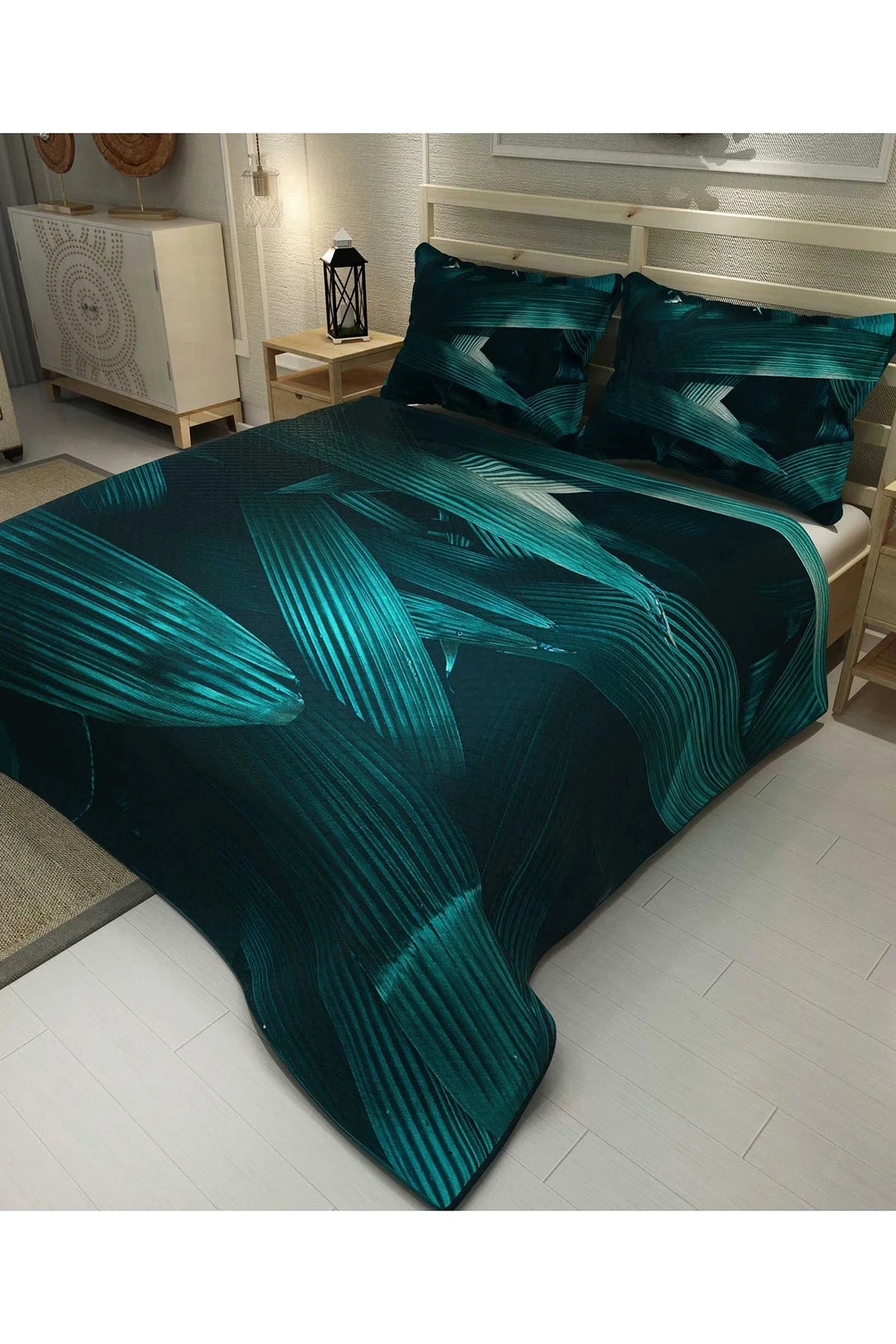 Pike Takımı Pamuklu Çift Kişilik Jakar Dokuma Yatak Örtüsü Derin Nefti