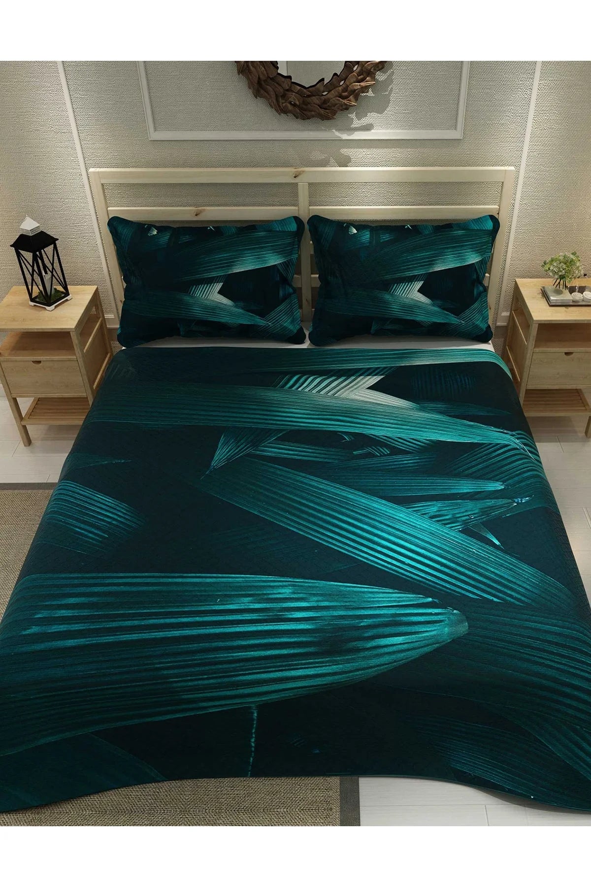 Pike Takımı Pamuklu Çift Kişilik Jakar Dokuma Yatak Örtüsü Derin Nefti