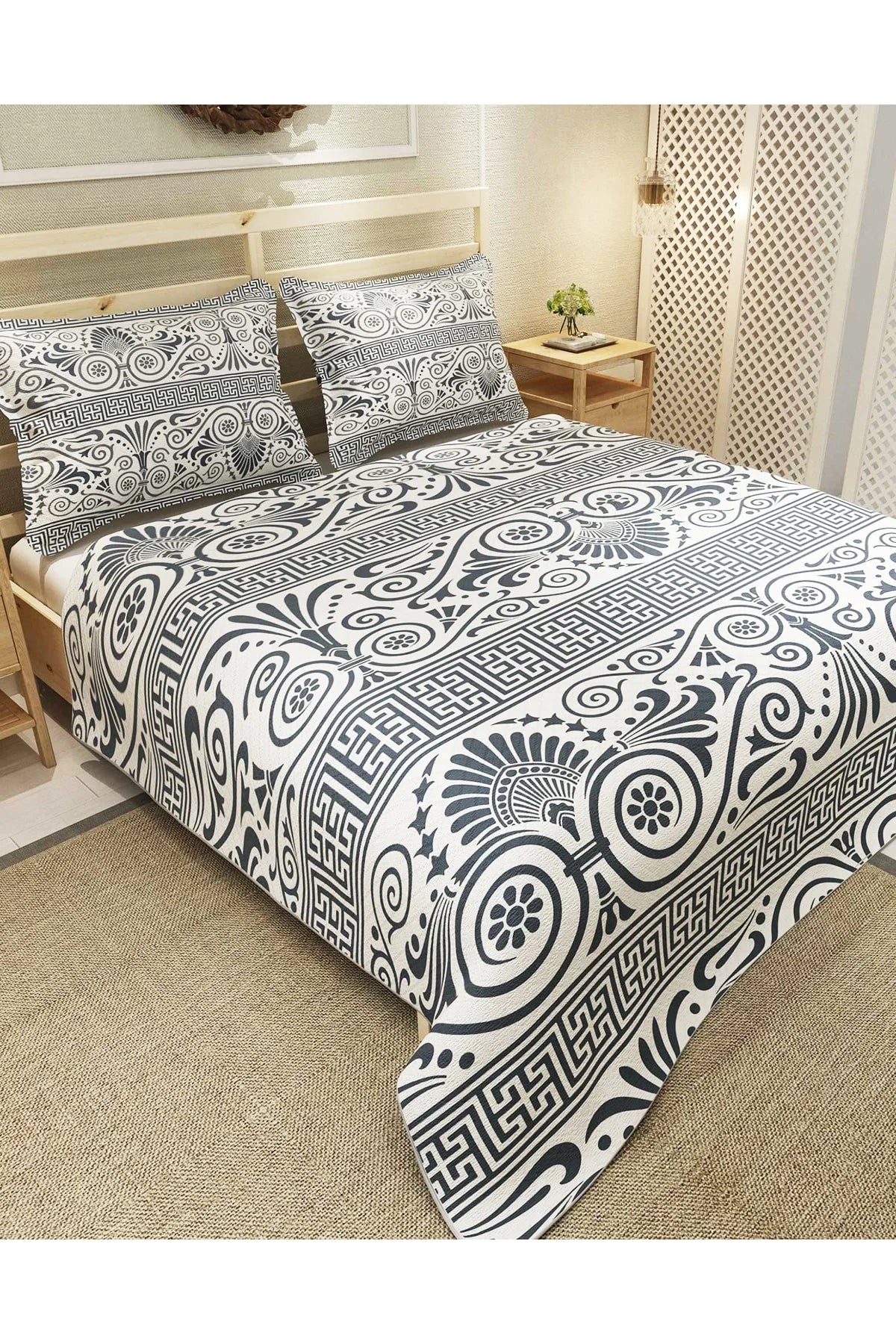 Pike Takımı Pamuklu Çift Kişilik Jakar Dokuma Yatak Örtüsü Ethnic Design