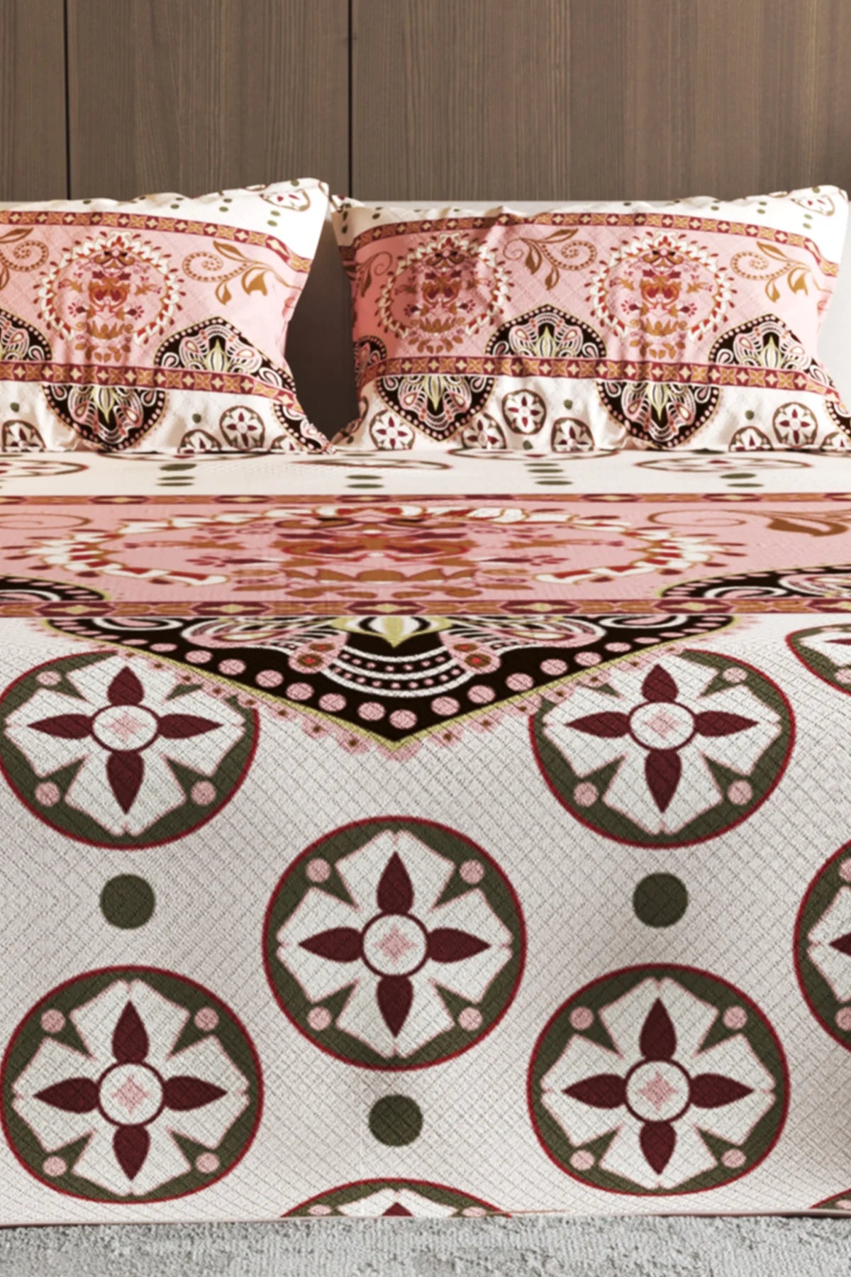 Pike Takımı Pamuklu Çift Kişilik Jakar Dokuma Yatak Örtüsü Ethnic Motif