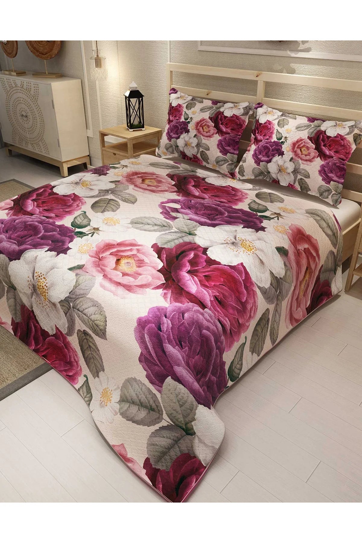 Pike Takımı Pamuklu Çift Kişilik Jakar Dokuma Yatak Örtüsü Flower Dream