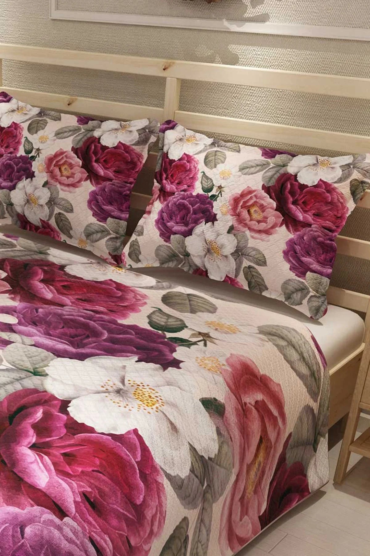 Pike Takımı Pamuklu Çift Kişilik Jakar Dokuma Yatak Örtüsü Flower Dream