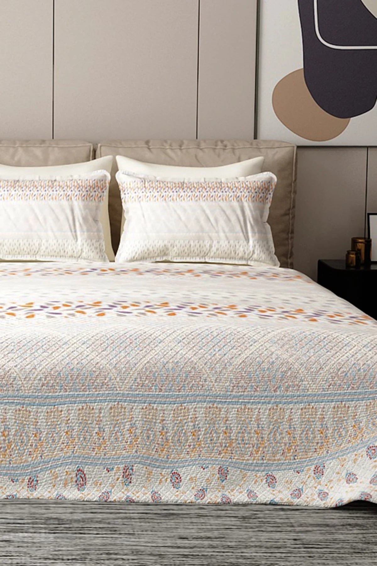 Pike Takımı Pamuklu Çift Kişilik Jakar Dokuma Yatak Örtüsü Flu