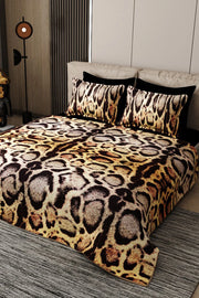 Pike Takımı Pamuklu Çift Kişilik Jakar Dokuma Yatak Örtüsü Gold Leopard