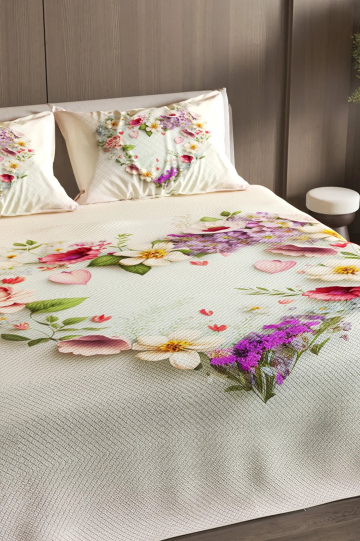 Pike Takımı Pamuklu Çift Kişilik Jakar Dokuma Yatak Örtüsü Heart of roses