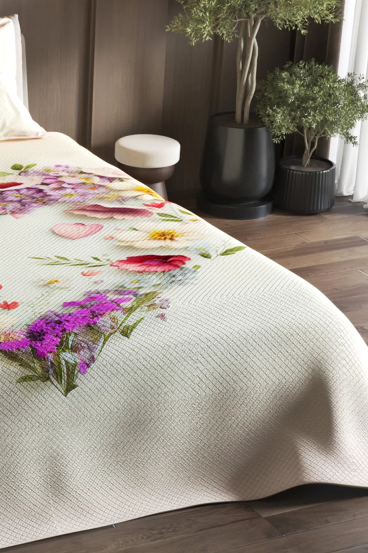 Pike Takımı Pamuklu Çift Kişilik Jakar Dokuma Yatak Örtüsü Heart of roses