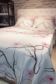 Pike Takımı Pamuklu Çift Kişilik Jakar Dokuma Yatak Örtüsü Kiraz Çiçeği