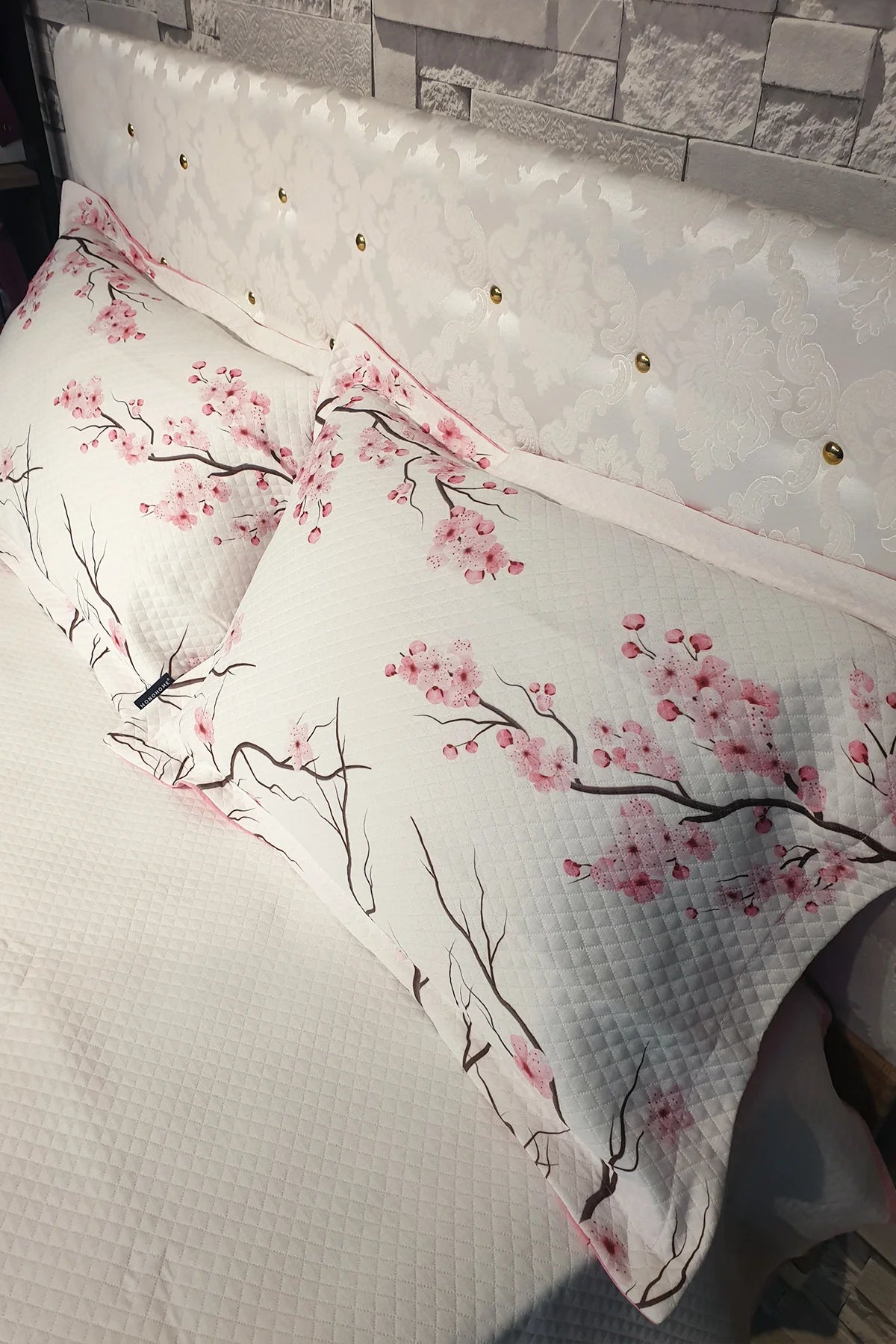 Pike Takımı Pamuklu Çift Kişilik Jakar Dokuma Yatak Örtüsü Kiraz Çiçeği