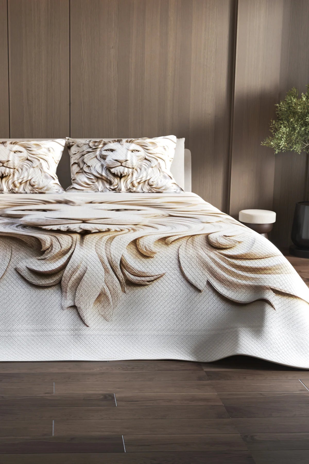 Pike Takımı Pamuklu Çift Kişilik Jakar Dokuma Yatak Örtüsü Lion