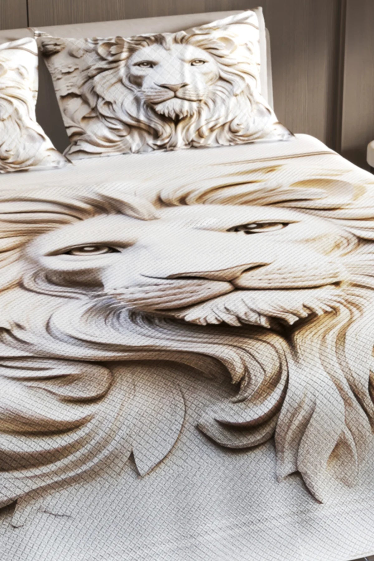 Pike Takımı Pamuklu Çift Kişilik Jakar Dokuma Yatak Örtüsü Lion