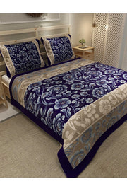 Pike Takımı Pamuklu Çift Kişilik Jakar Dokuma Yatak Örtüsü Mavi Sarmaşık