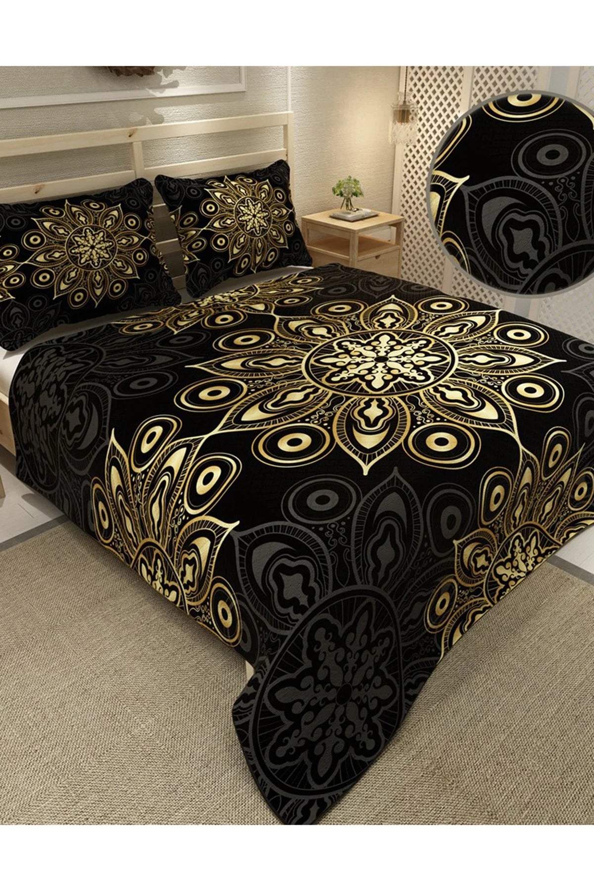 Pike Takımı Pamuklu Çift Kişilik Jakar Dokuma Yatak Örtüsü Motif Design