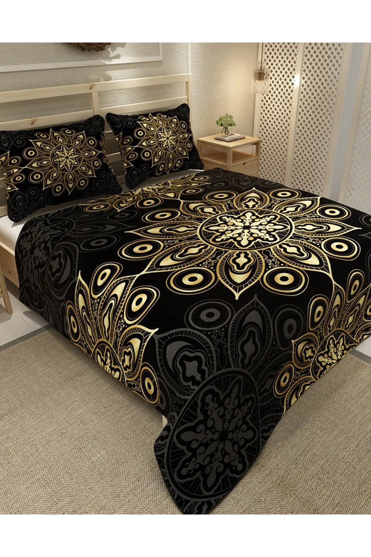 Pike Takımı Pamuklu Çift Kişilik Jakar Dokuma Yatak Örtüsü Motif Design