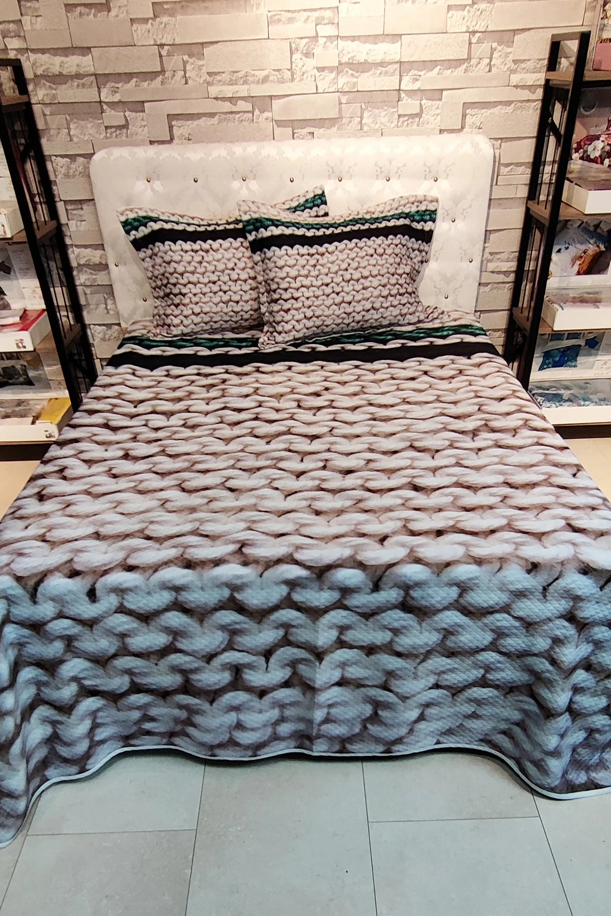 Pike Takımı Pamuklu Çift Kişilik Jakar Dokuma Yatak Örtüsü Örgü