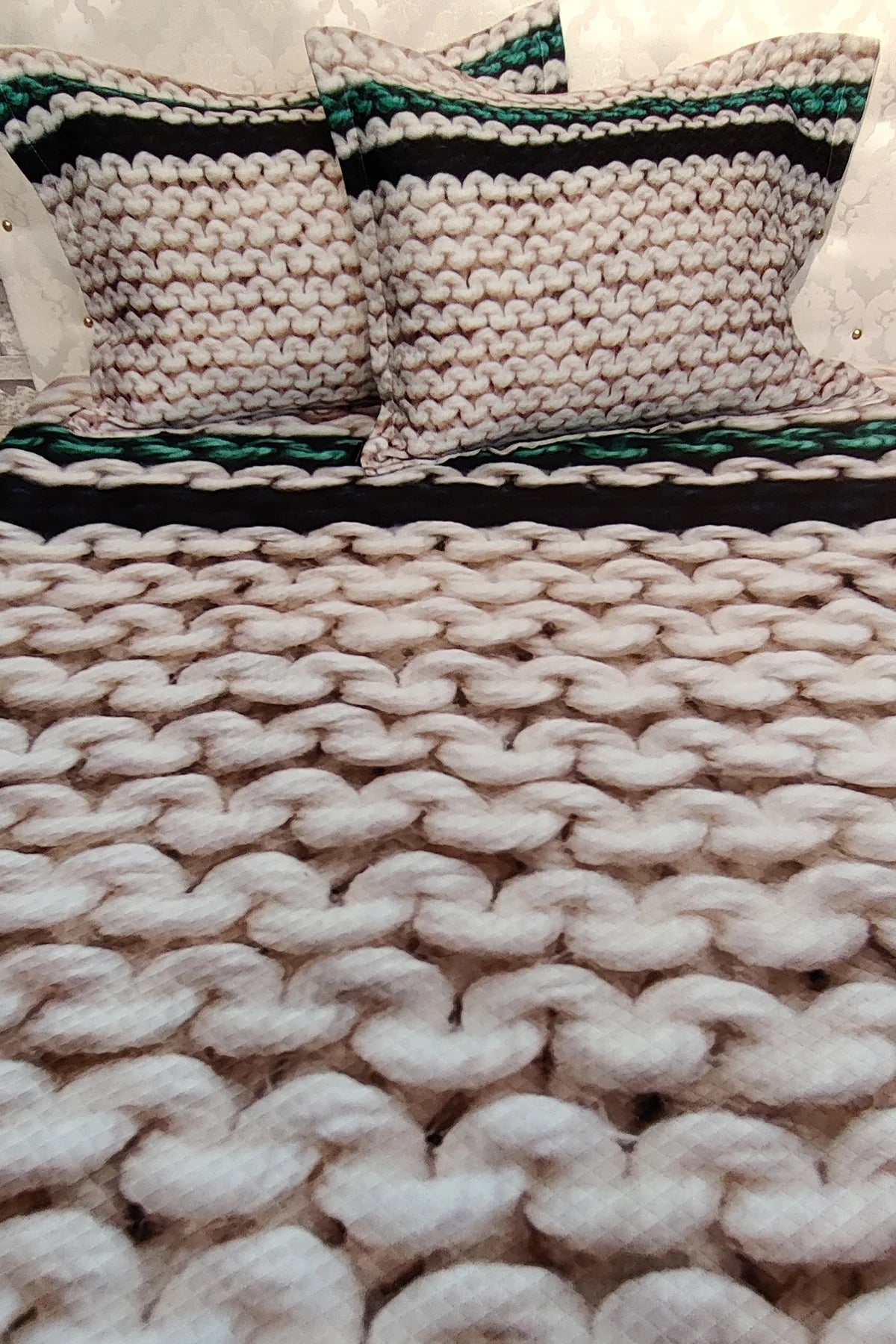 Pike Takımı Pamuklu Çift Kişilik Jakar Dokuma Yatak Örtüsü Örgü