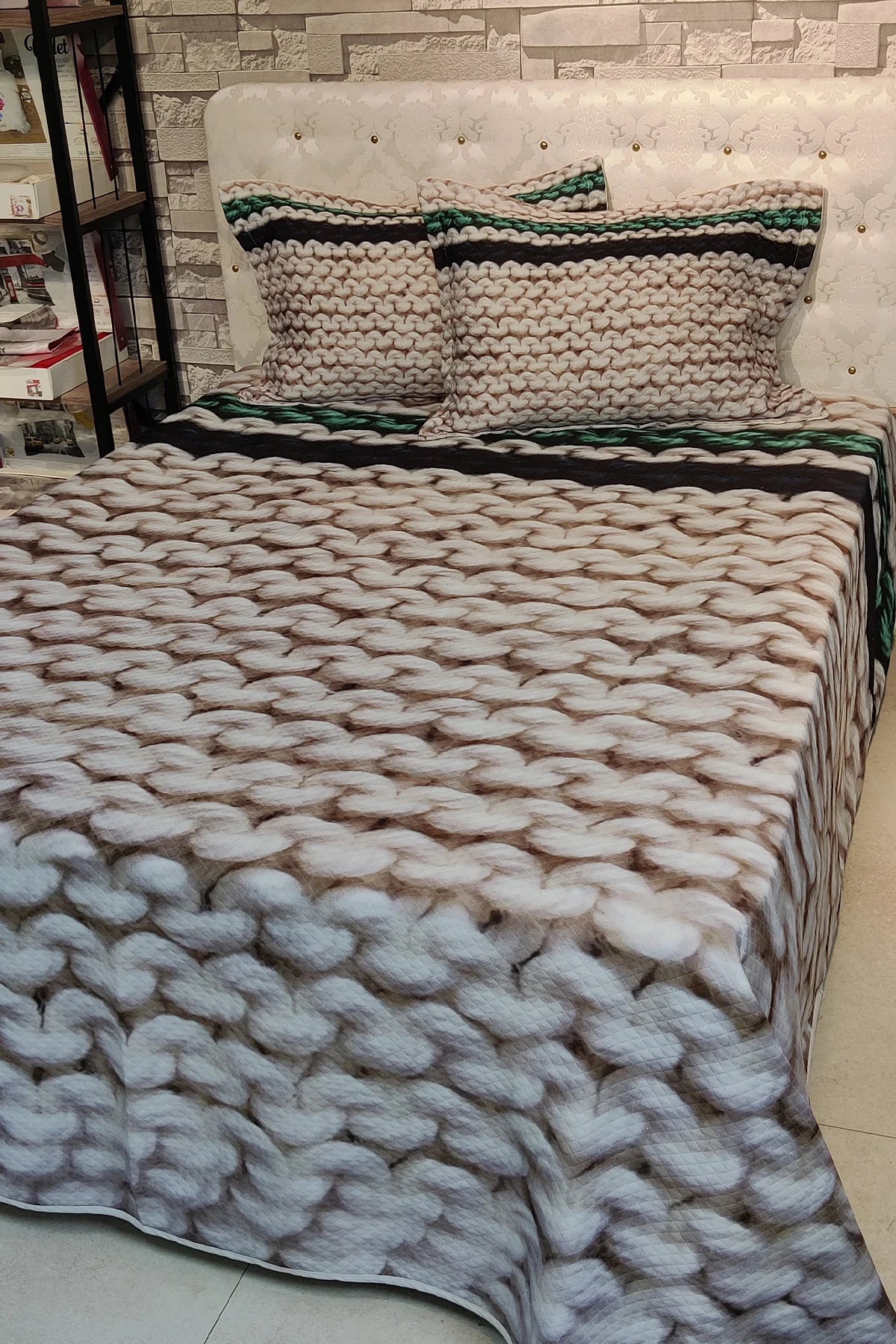 Pike Takımı Pamuklu Çift Kişilik Jakar Dokuma Yatak Örtüsü Örgü