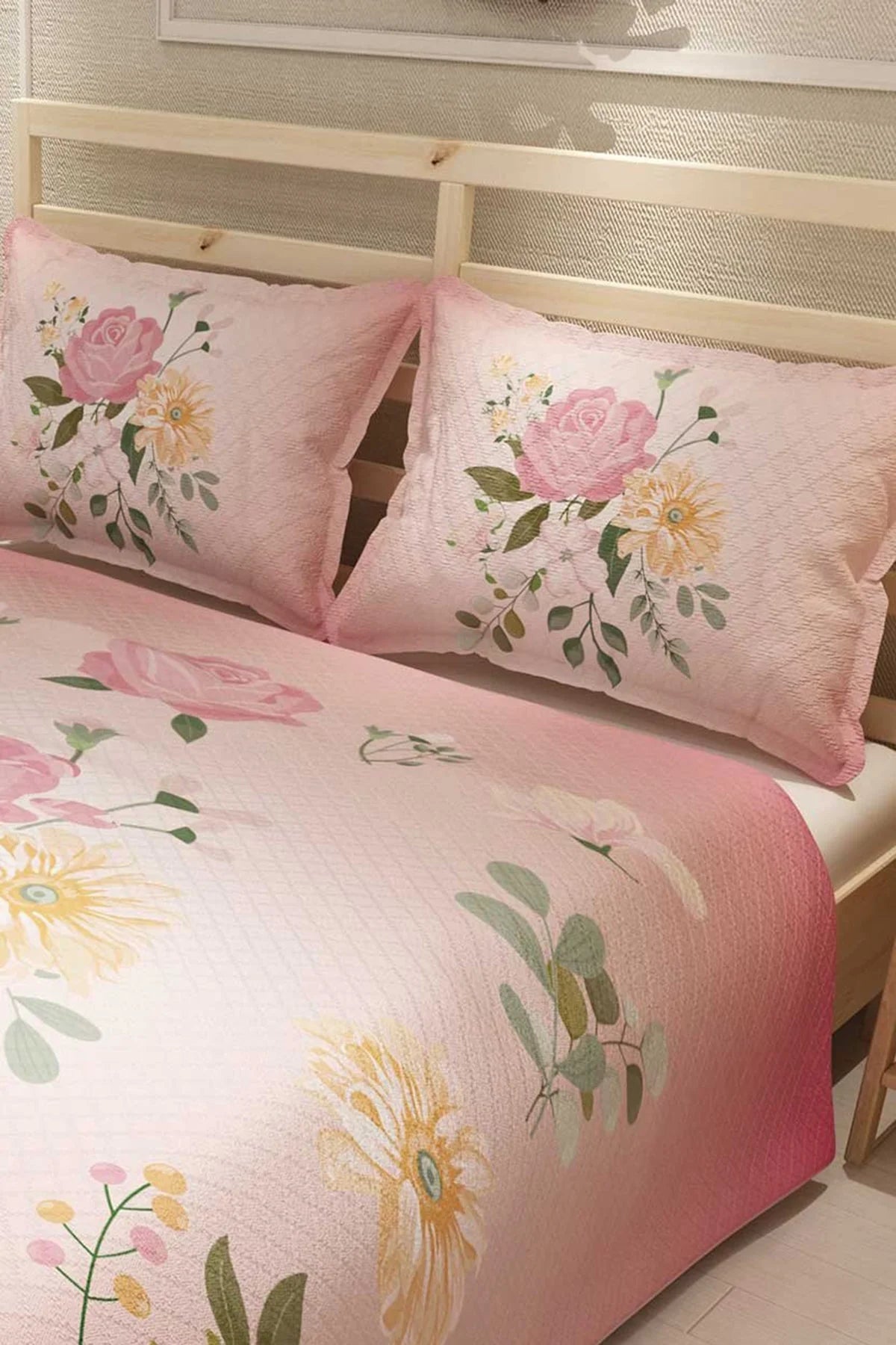 Pike Takımı Pamuklu Çift Kişilik Jakar Dokuma Yatak Örtüsü Pink Rose