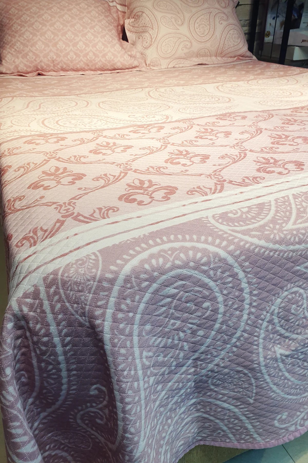 Pike Takımı Pamuklu Çift Kişilik Jakar Dokuma Yatak Örtüsü Pink Sumurg