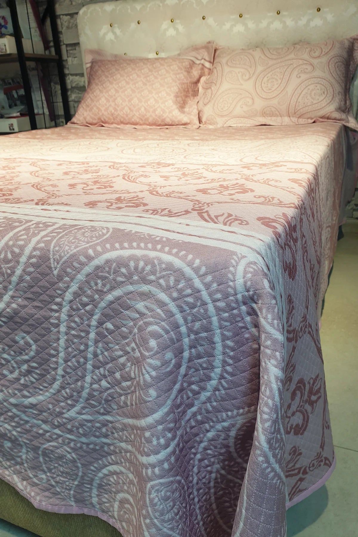 Pike Takımı Pamuklu Çift Kişilik Jakar Dokuma Yatak Örtüsü Pink Sumurg