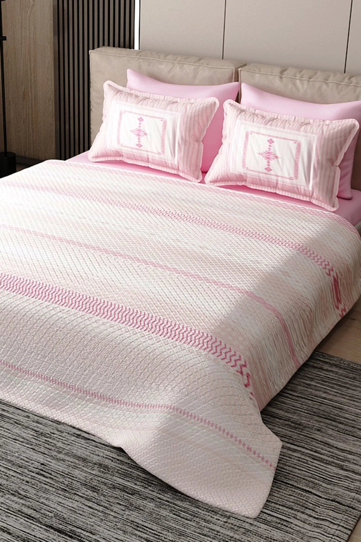 Pike Takımı Pamuklu Çift Kişilik Jakar Dokuma Yatak Örtüsü Powder Deep