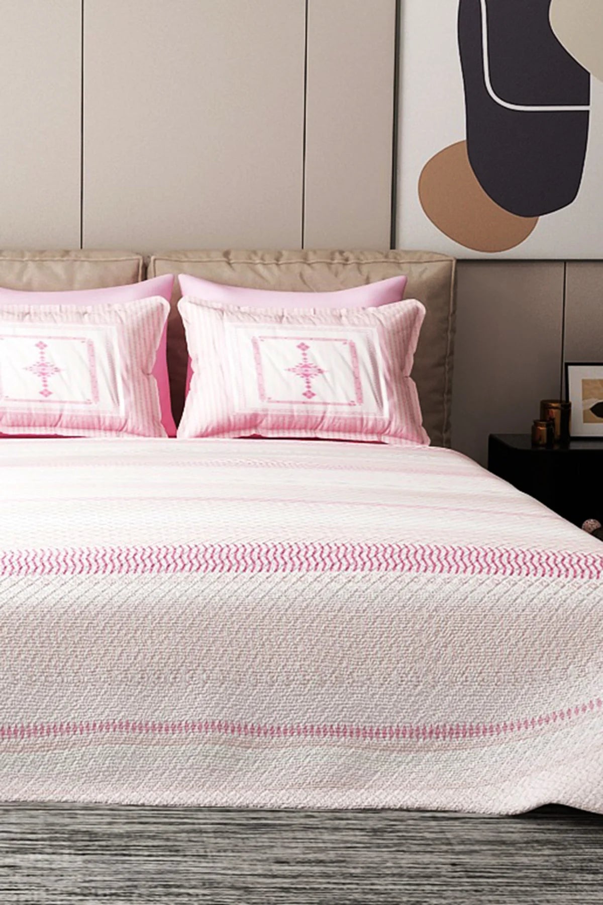 Pike Takımı Pamuklu Çift Kişilik Jakar Dokuma Yatak Örtüsü Powder Deep