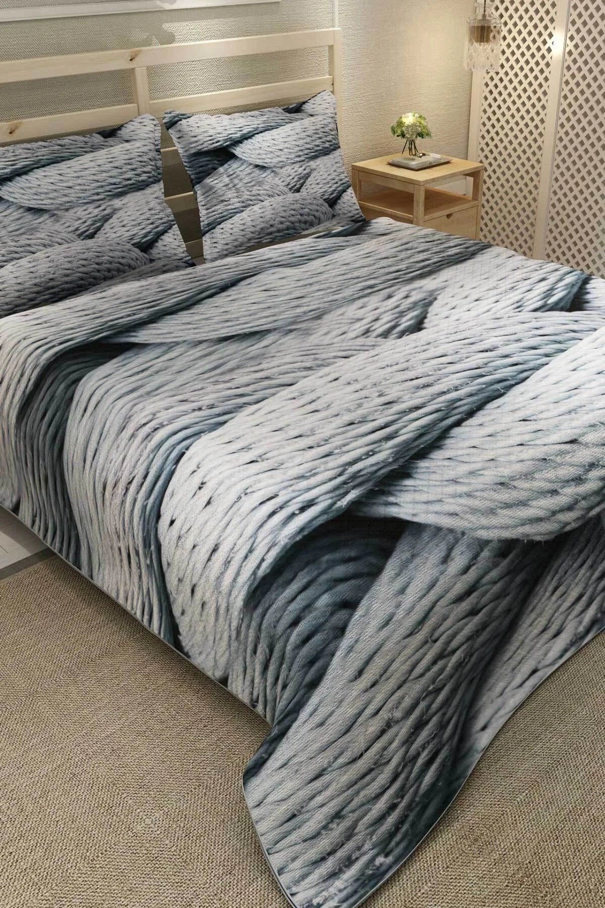 Pike Takımı Pamuklu Çift Kişilik Jakar Dokuma Yatak Örtüsü Rope Burgu