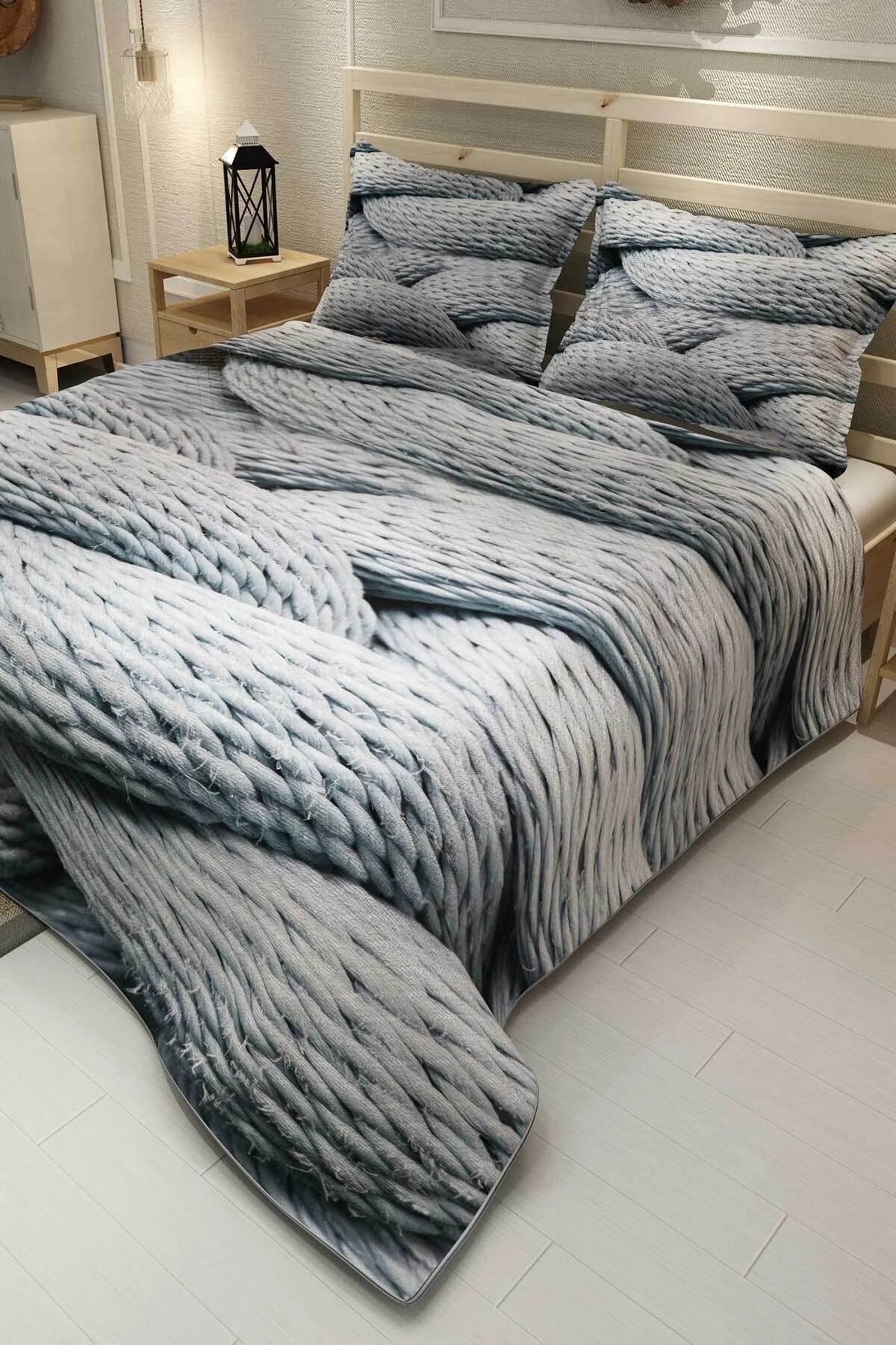 Pike Takımı Pamuklu Çift Kişilik Jakar Dokuma Yatak Örtüsü Rope Burgu
