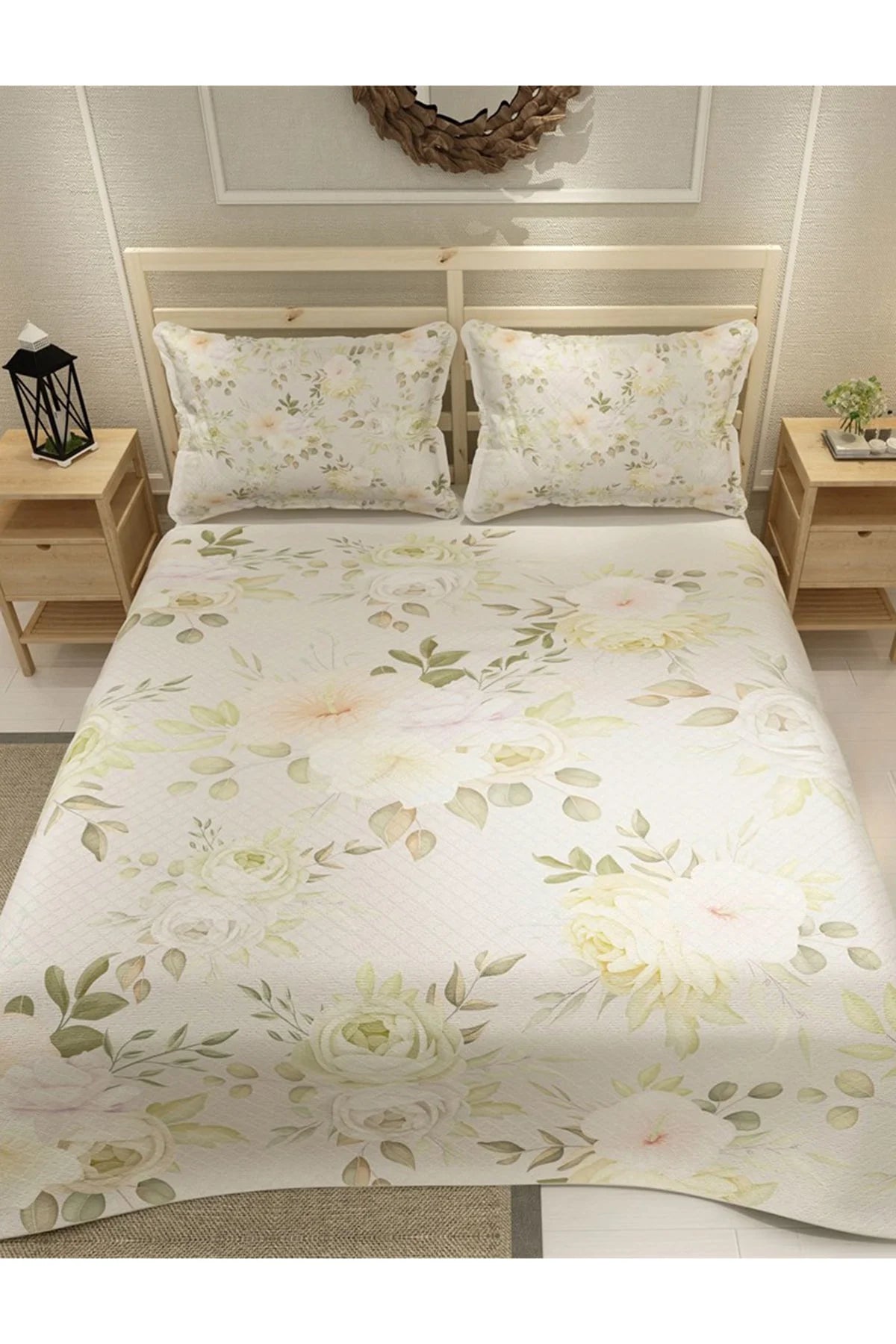 Pike Takımı Pamuklu Çift Kişilik Jakar Dokuma Yatak Örtüsü Rose Bundle
