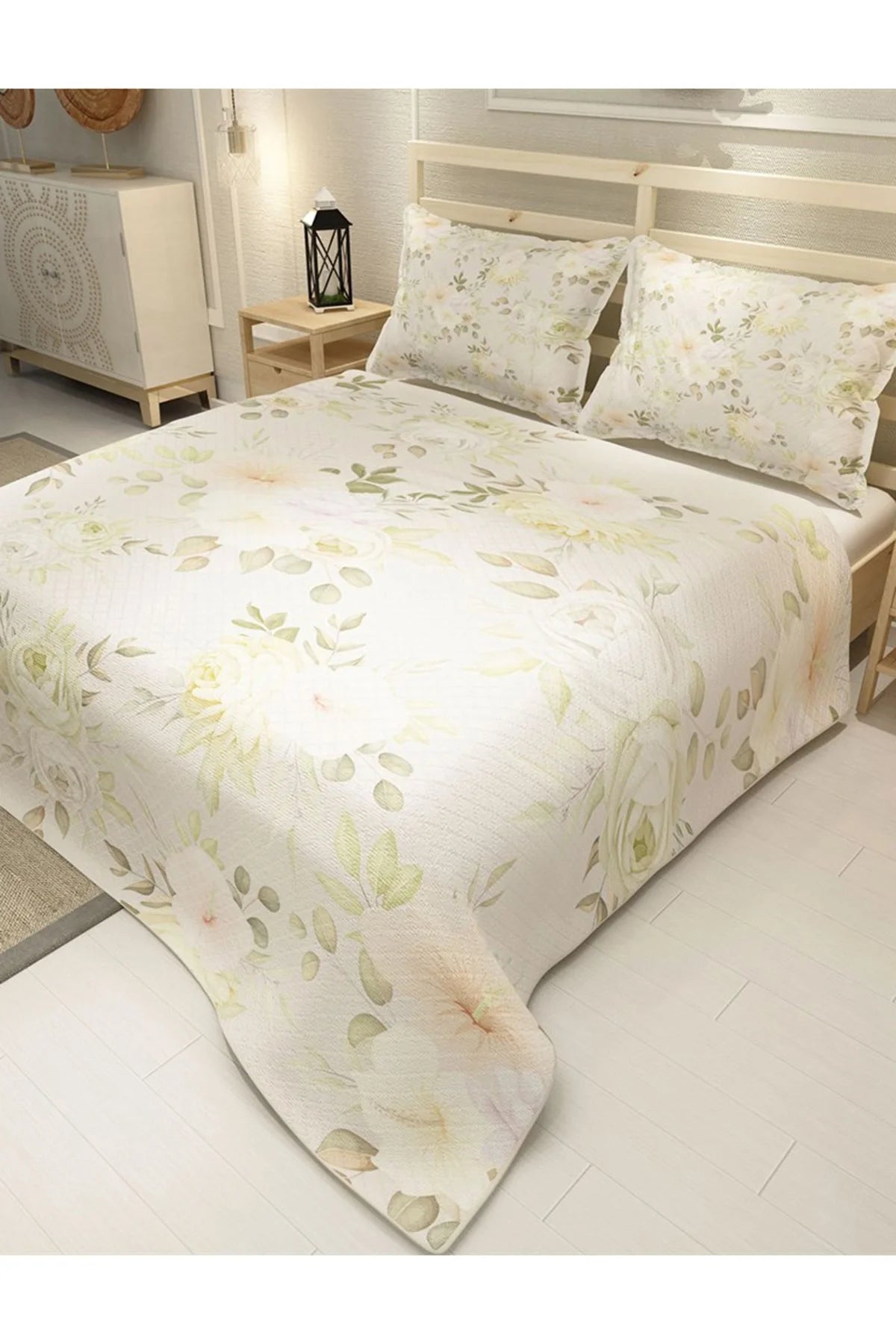 Pike Takımı Pamuklu Çift Kişilik Jakar Dokuma Yatak Örtüsü Rose Bundle