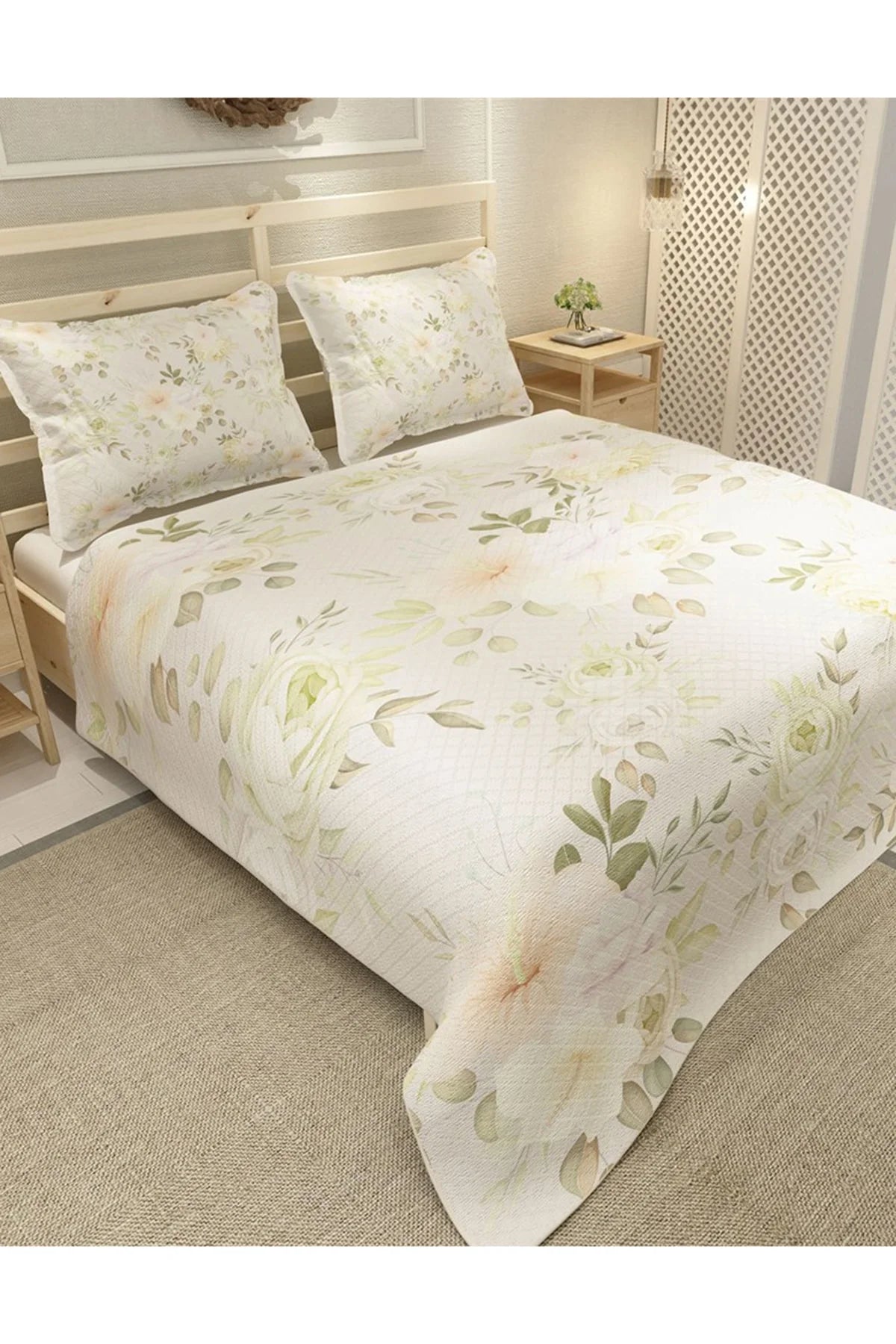 Pike Takımı Pamuklu Çift Kişilik Jakar Dokuma Yatak Örtüsü Rose Bundle