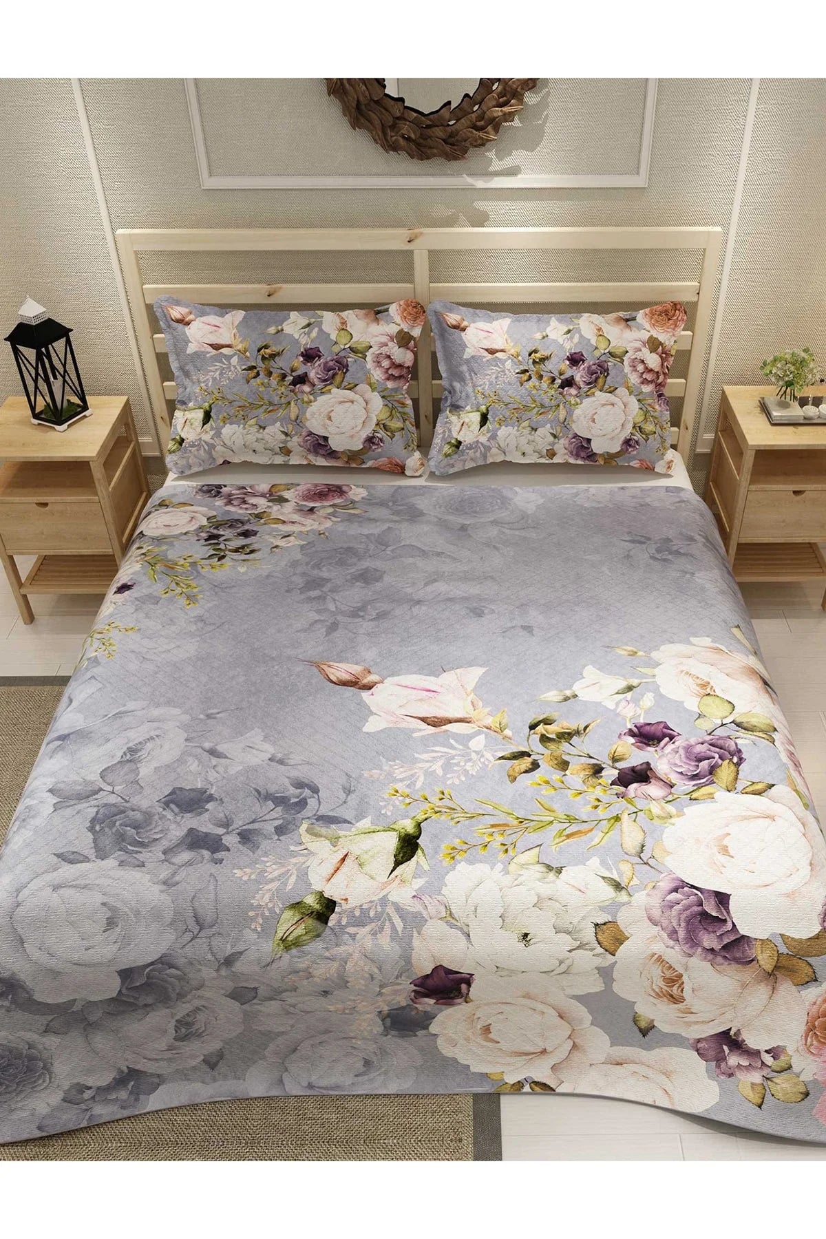 Pike Takımı Pamuklu Çift Kişilik Jakar Dokuma Yatak Örtüsü Rose Garden