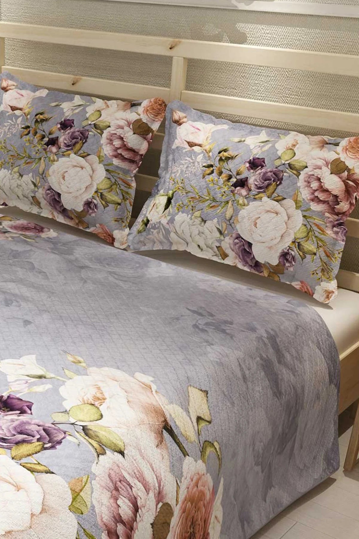 Pike Takımı Pamuklu Çift Kişilik Jakar Dokuma Yatak Örtüsü Rose Garden