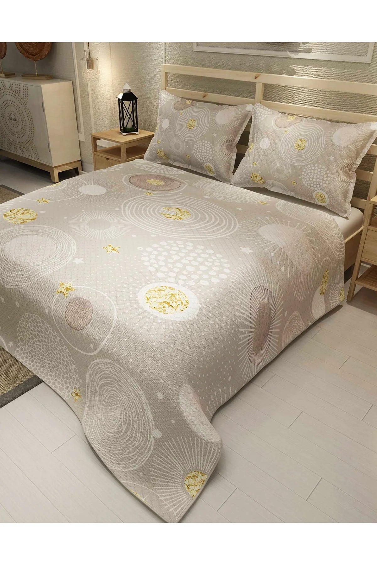 Pike Takımı Pamuklu Çift Kişilik Jakar Dokuma Yatak Örtüsü Soft Circles