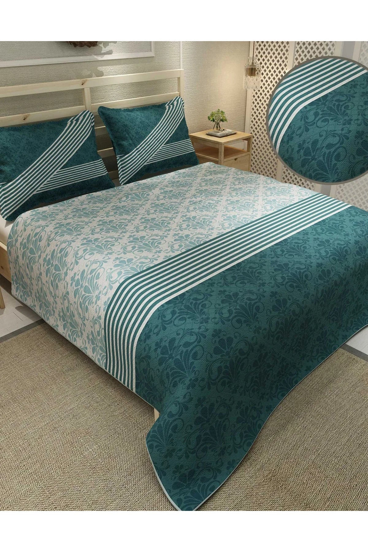 Pike Takımı Pamuklu Çift Kişilik Jakar Dokuma Yatak Örtüsü Soft Nefti