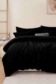 Premium Çeyizlik 82 Tel %100 Pamuk Saten Özel Dokuma Siyah Nevresim Takımı