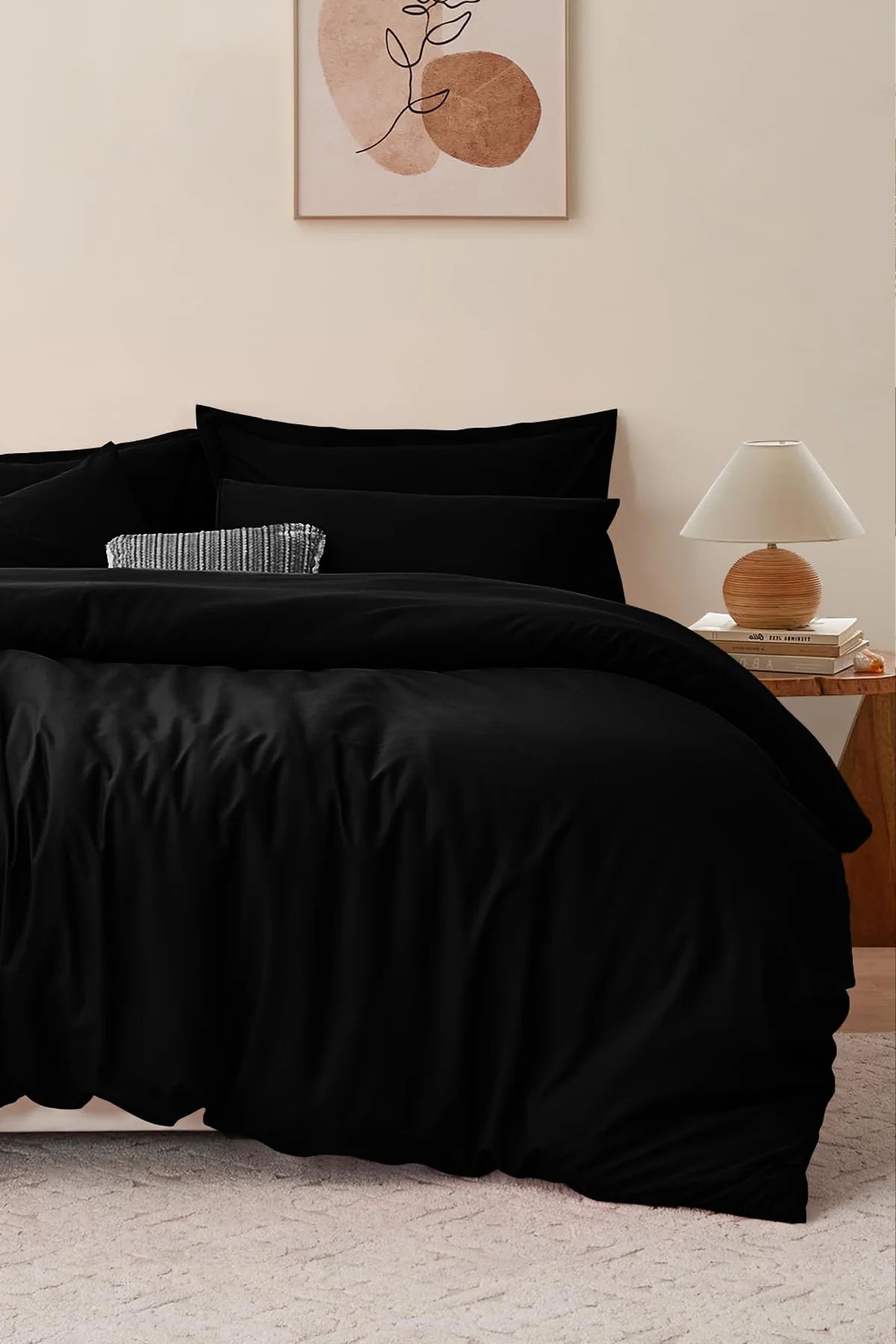 Premium Çeyizlik 82 Tel %100 Pamuk Saten Özel Dokuma Siyah Nevresim Takımı