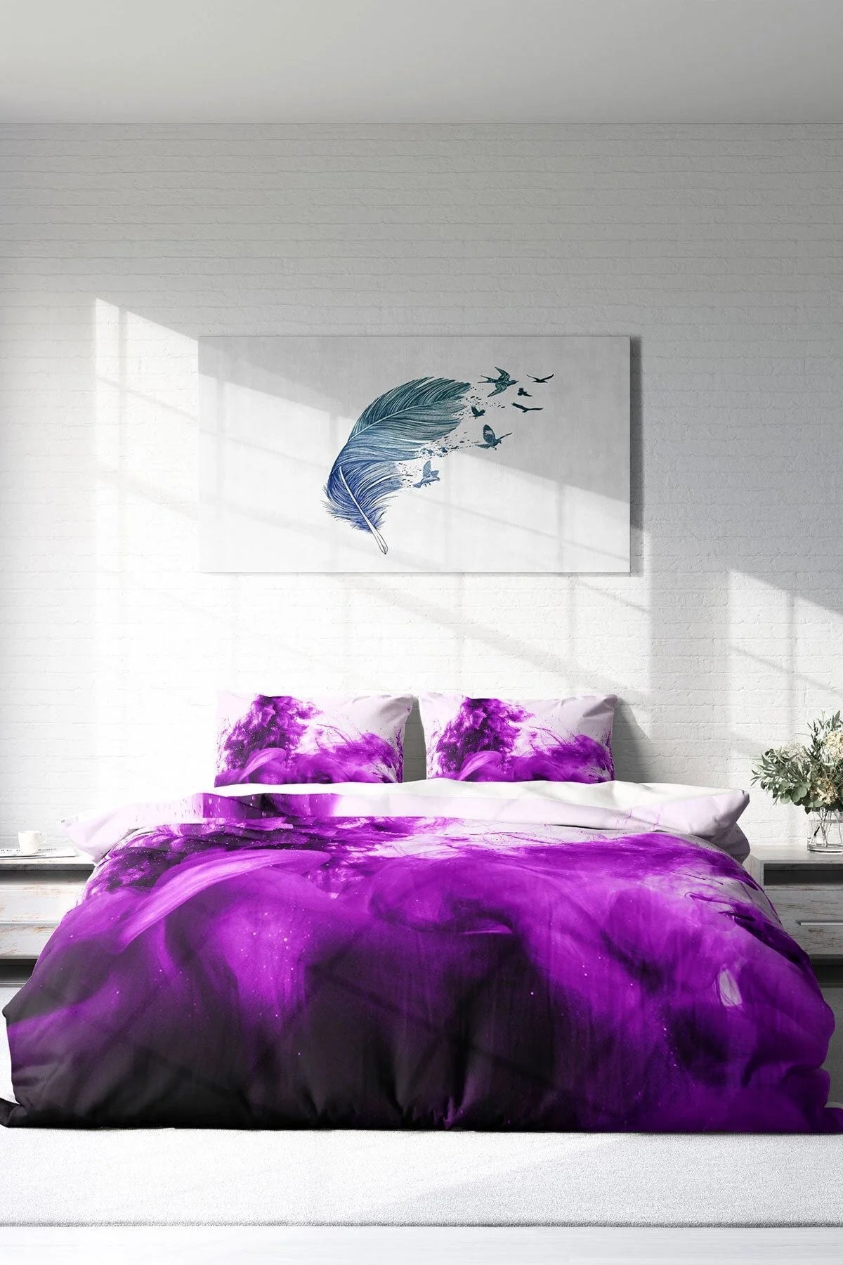 Purp 3D Çift Kişilik Nevresim Takımı